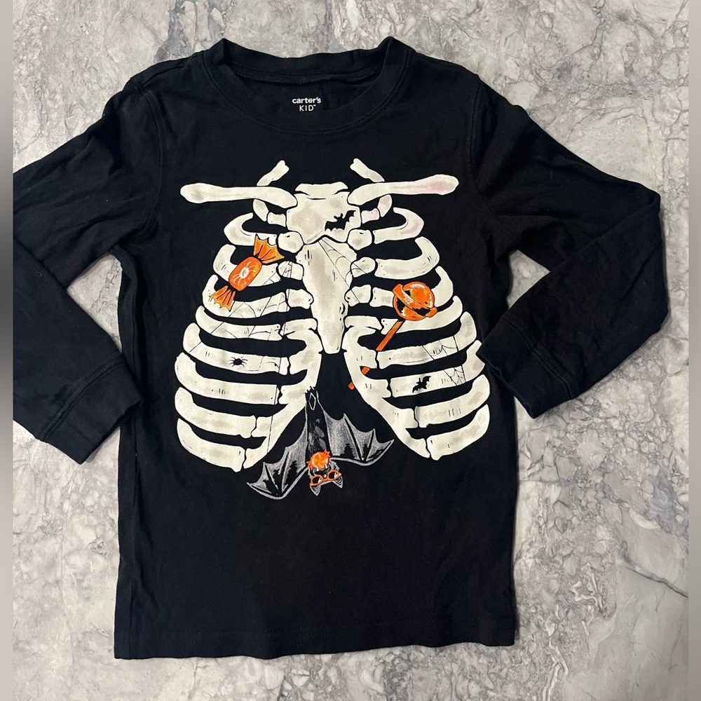 Carter's Black Long Sleeve Shirt with Skeleton and Bat Design 5A boys